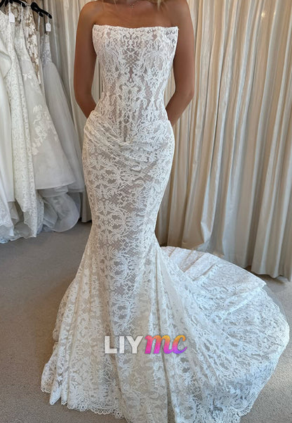 Strapless Lace Mermaid Wedding Dress with Train