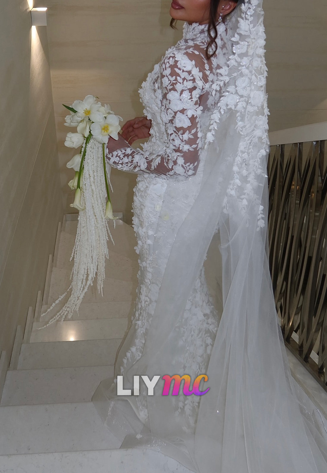 Long Sleeve Lace Applique Mermaid Wedding Dress