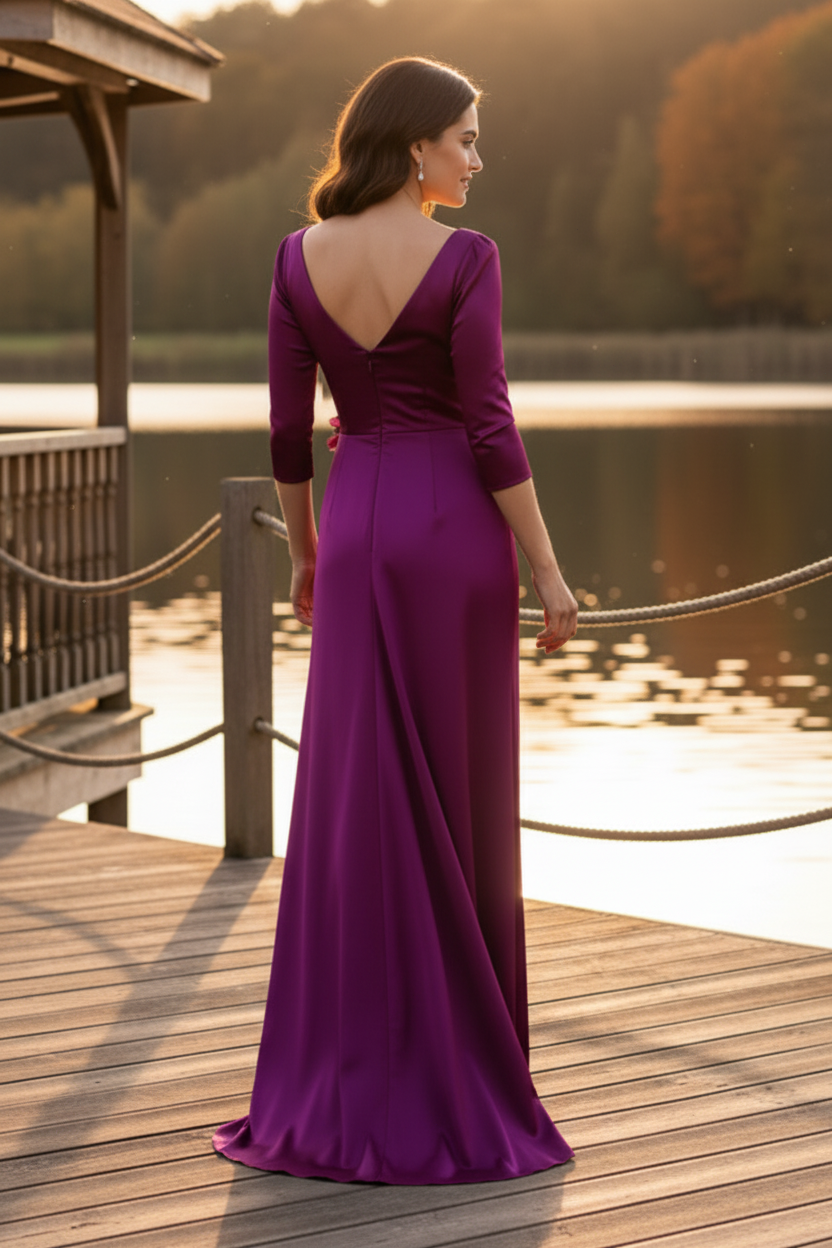 Off-Shoulder Wrap Gown with 3D Flower Detail