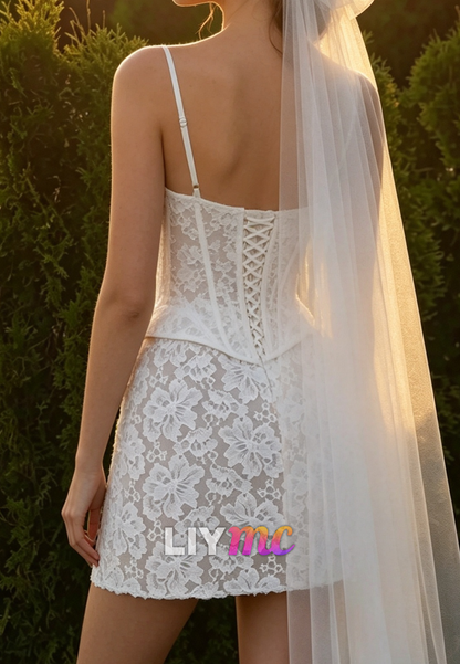 Lace Corset Mini Wedding Dress with Spaghetti Straps