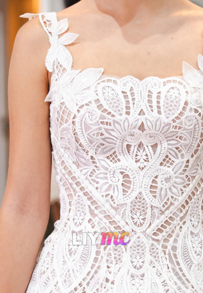 Scalloped Lace Tiered Bridal Mini Dress