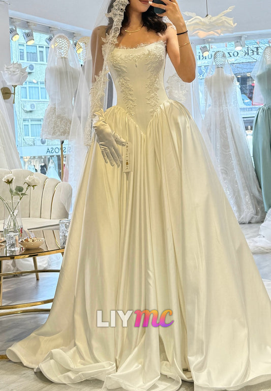 Strapless Satin Corset Ball Gown Wedding Dress