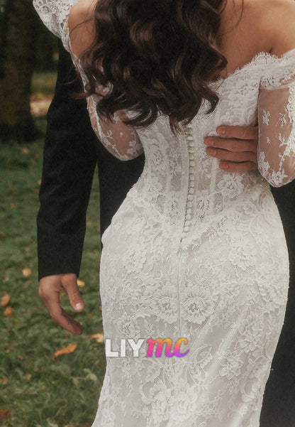 Off-the-Shoulder Lace Mermaid Wedding Dress
