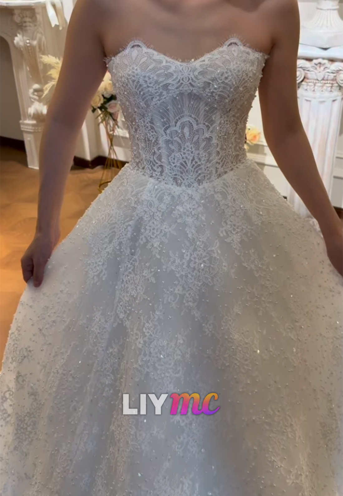 Long Sleeve Illusion Lace Ball Gown Wedding Dress