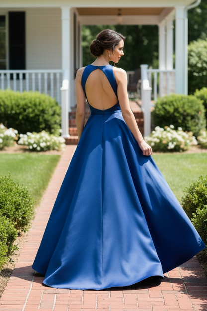 High-Neck Satin A-Line Formal Dress