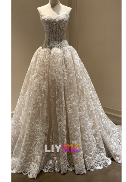 Strapless Lace Corset Bodice Ball Gown Wedding Dress