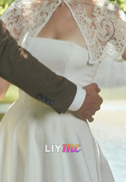 Strapless A-Line Wedding Dress with Lace Cape