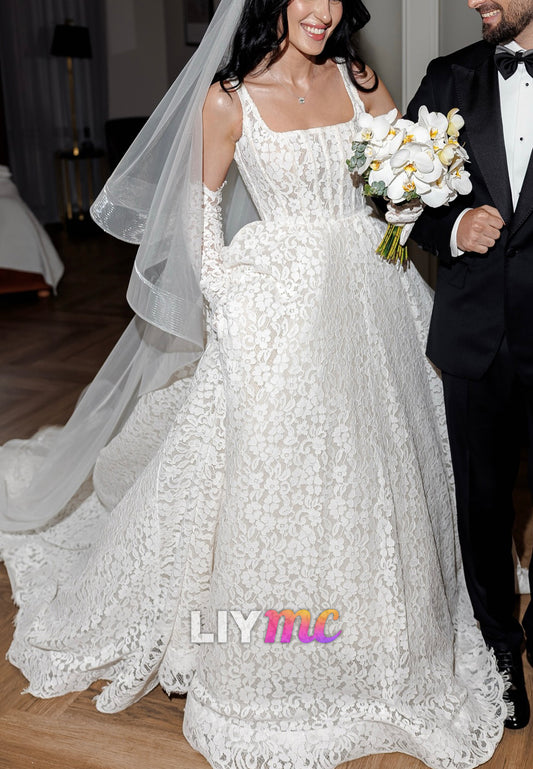 Lace A-Line Wedding Dress with Long Gloves & Veil