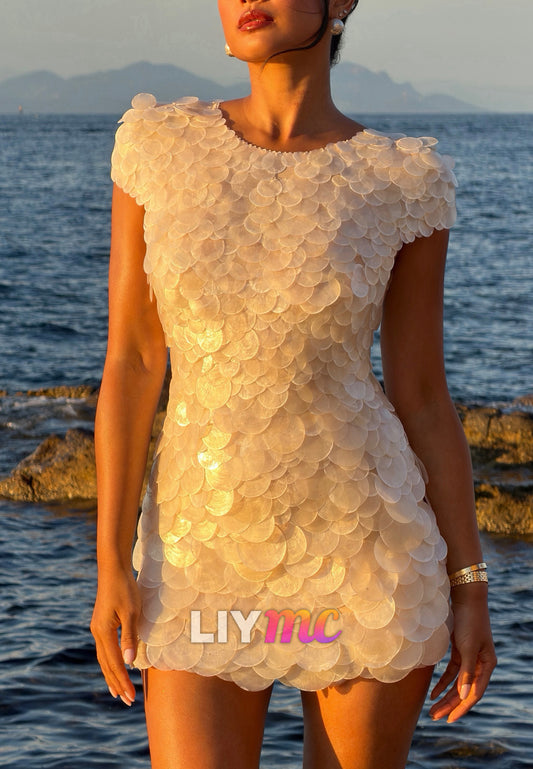 Iridescent Disc Paillette Open Back Mini Dress