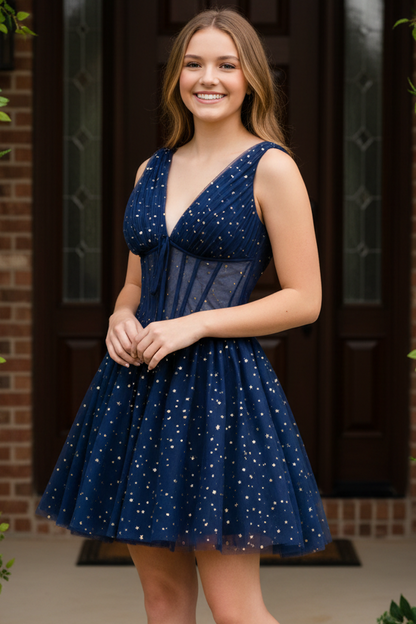 Starry Tulle Corset A-Line Mini Dress