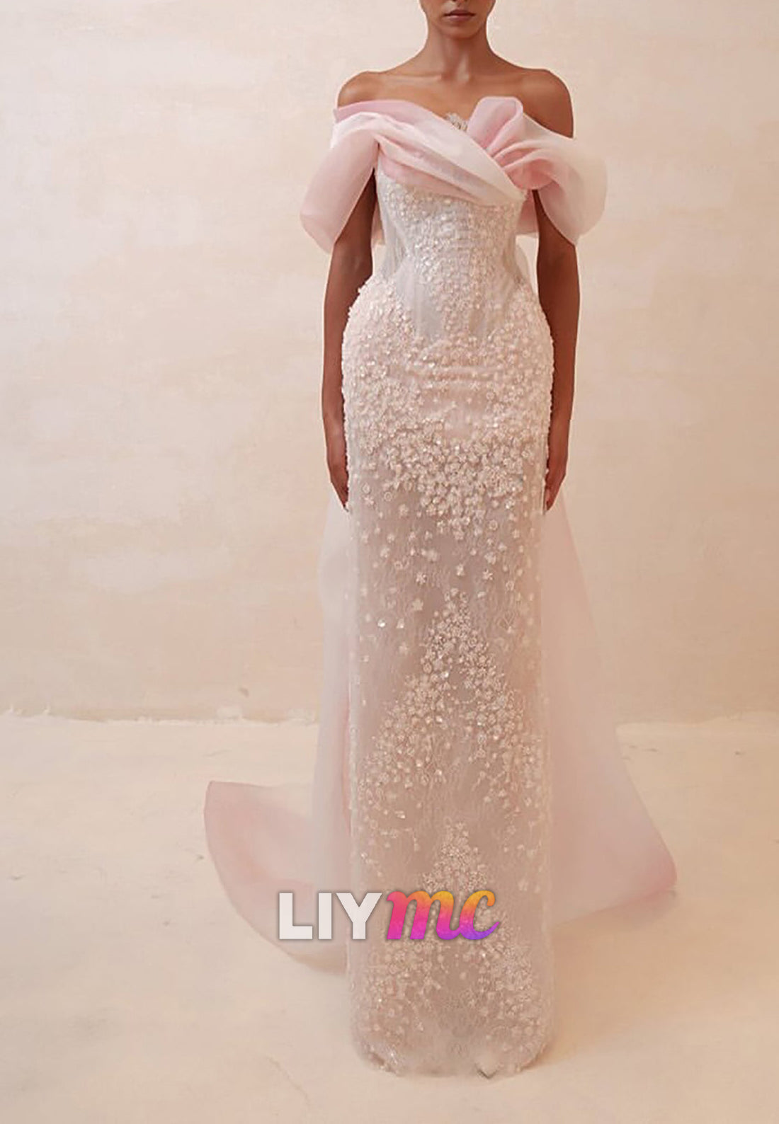 Beaded Off-the-Shoulder Gown with Train