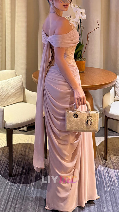 Off-Shoulder Corset Gown with Draped Skirt