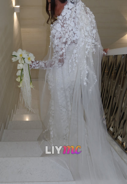 Long Sleeve Lace Applique Mermaid Wedding Dress