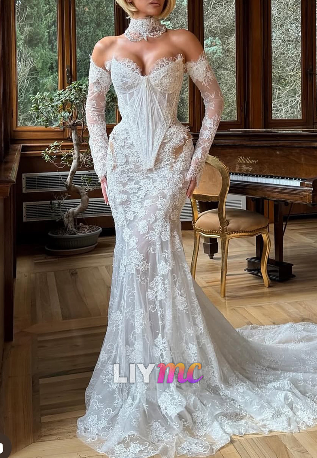 Corset Mermaid Wedding Dress with Long Sleeves