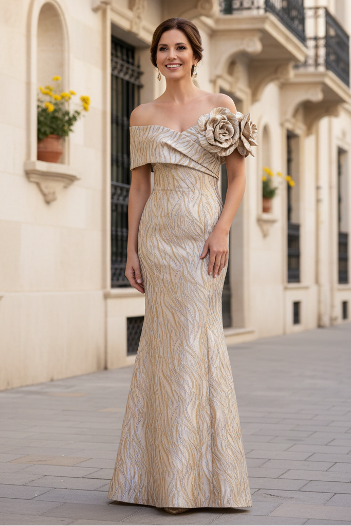 Off-The-Shoulder Metallic Jacquard Mermaid Gown