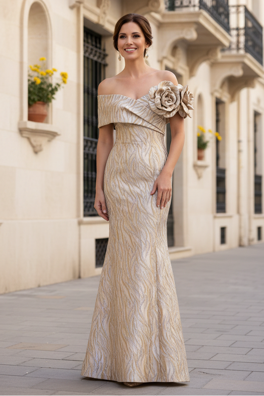Off-The-Shoulder Metallic Jacquard Mermaid Gown