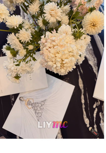 Tiered Petal Ball Gown with Beaded Scallops