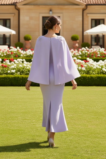 Pleated V-Neck Mermaid Midi Dress with Cape Sleeves