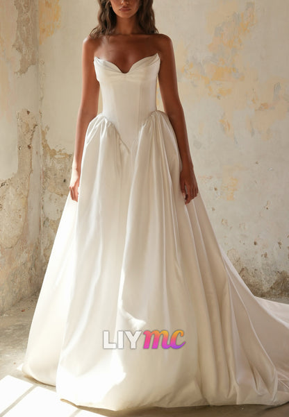 Strapless Sweetheart Satin A-Line Wedding Gown