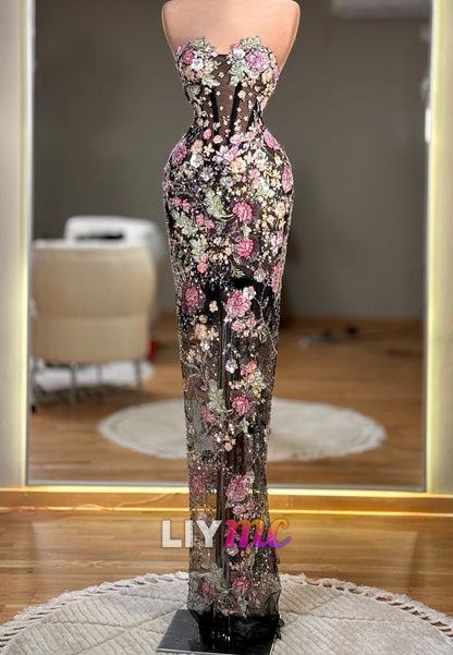 Embroidered Sequin Corset Sheath Gown