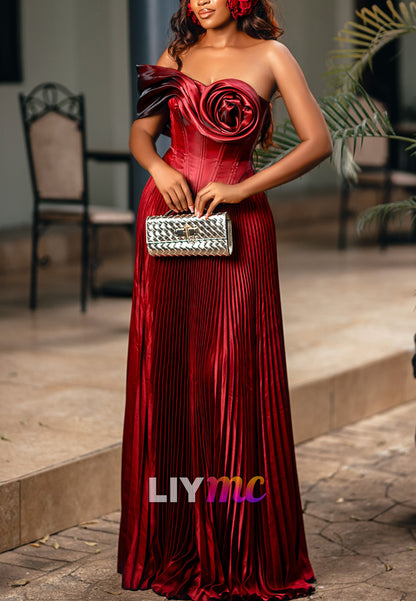 Rose Corset Off-Shoulder Pleated Satin Gown