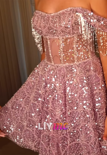 Sweetheart Sequin Corset Mini Dress with Fringe