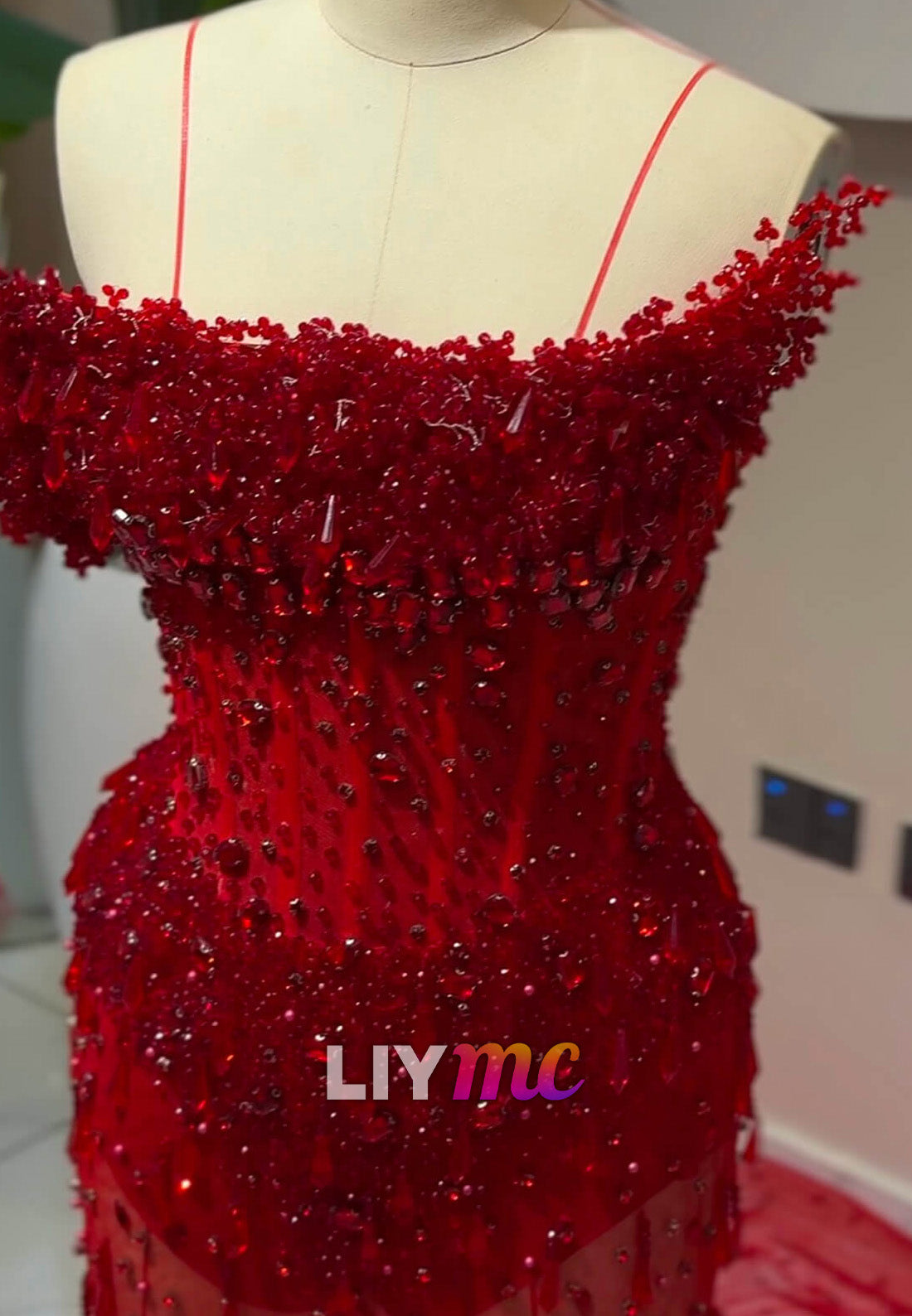 Beaded Illusion Mermaid Gown with Train