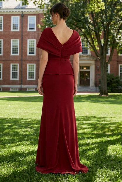 Peplum Bateau Gown with Cape Collar
