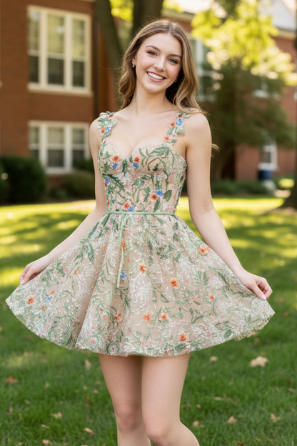 Embroidered Floral Corset Mini Dress