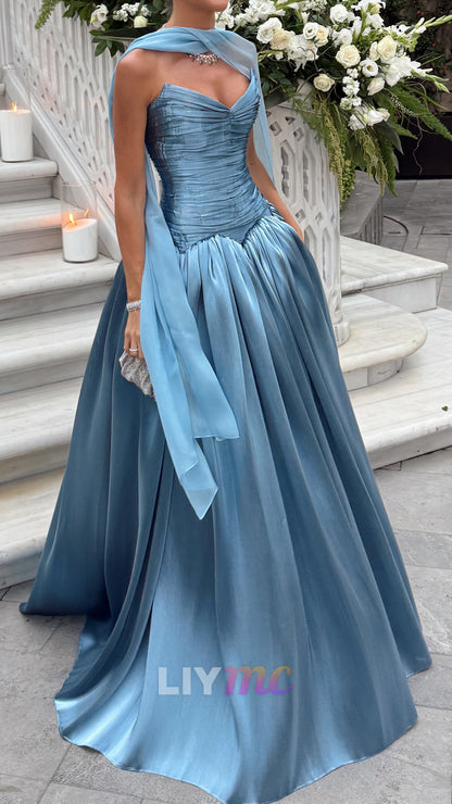 Strapless Ruched Bodice Ball Gown with Matching Shawl