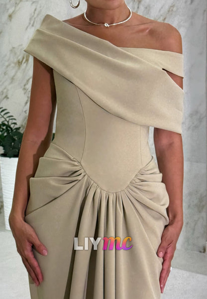 Off Shoulder Ruched Satin Mermaid Evening Gown