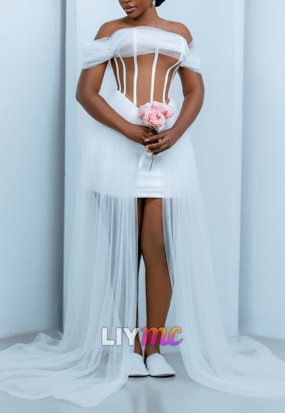 Corset Mini Wedding Dress with Draped Tulle Train