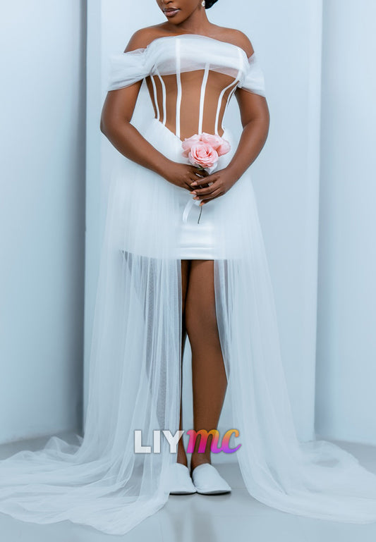 Corset Mini Wedding Dress with Draped Tulle Train