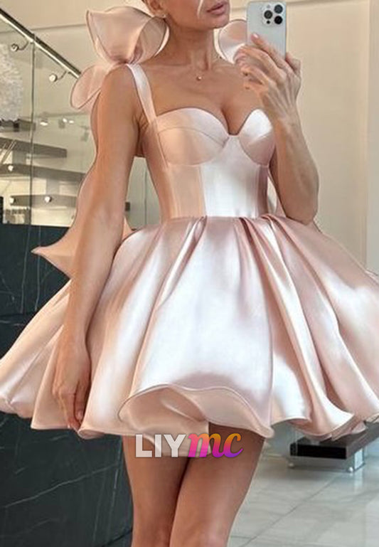 Sweetheart Corset Satin Mini Dress with Statement Bows