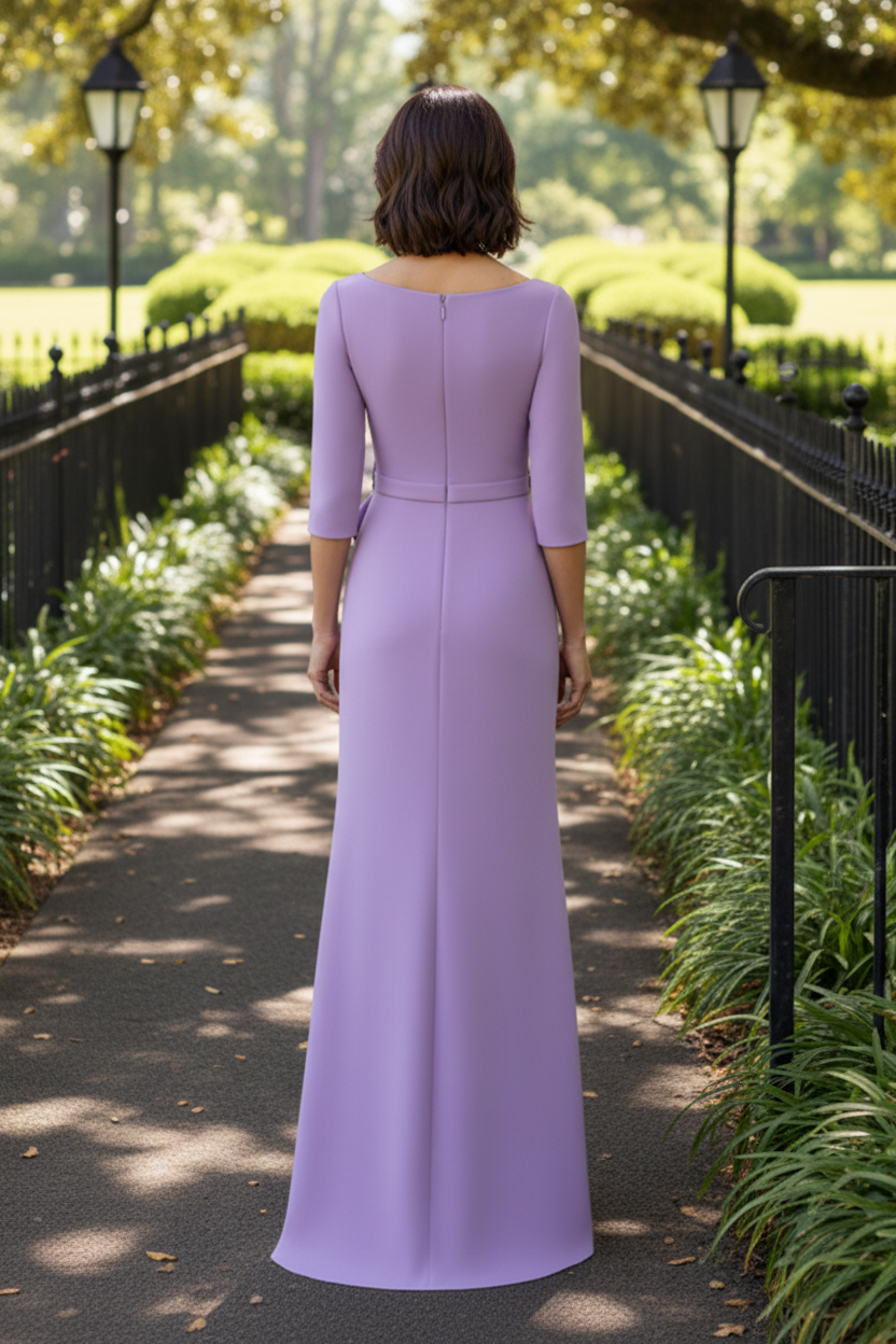 Elegant 3/4 Sleeve Column Gown with Floral Applique