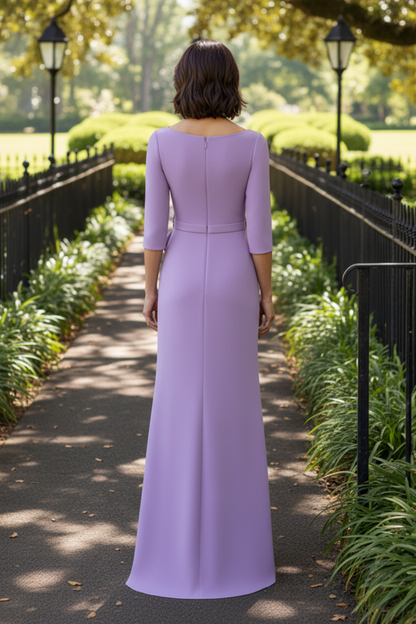 Elegant 3/4 Sleeve Column Gown with Floral Applique