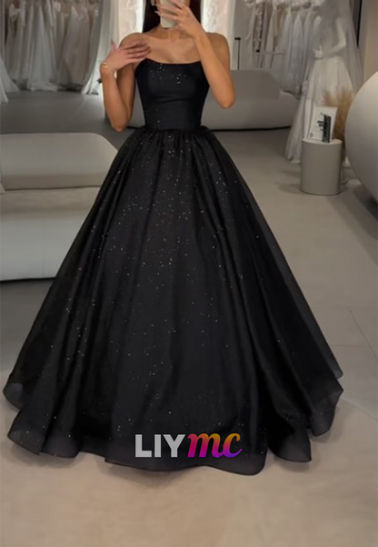 Strapless Glitter Ball Gown with Lace-Up Corset