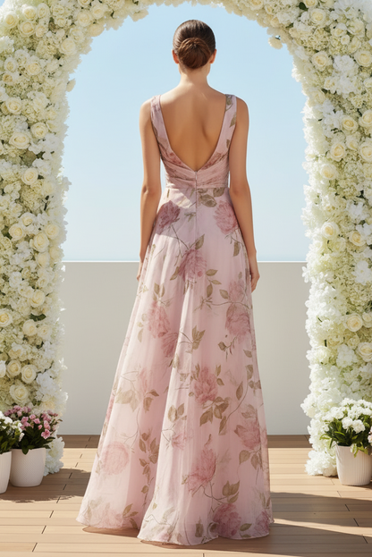 Floral Organza V-Neck A-Line Evening Gown