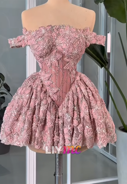 3D Floral Off-the-Shoulder Corset Mini Dress