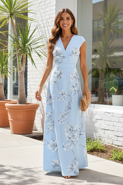 Floral Print V-Neck A-Line Maxi Dress