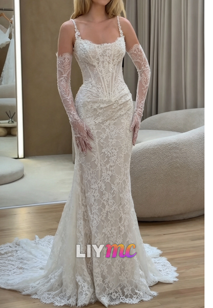 Lace Corset Mermaid Wedding Dress with Gloves