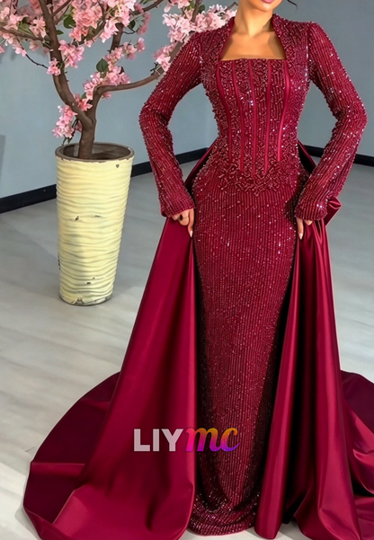 Beaded Corset Evening Gown with Train