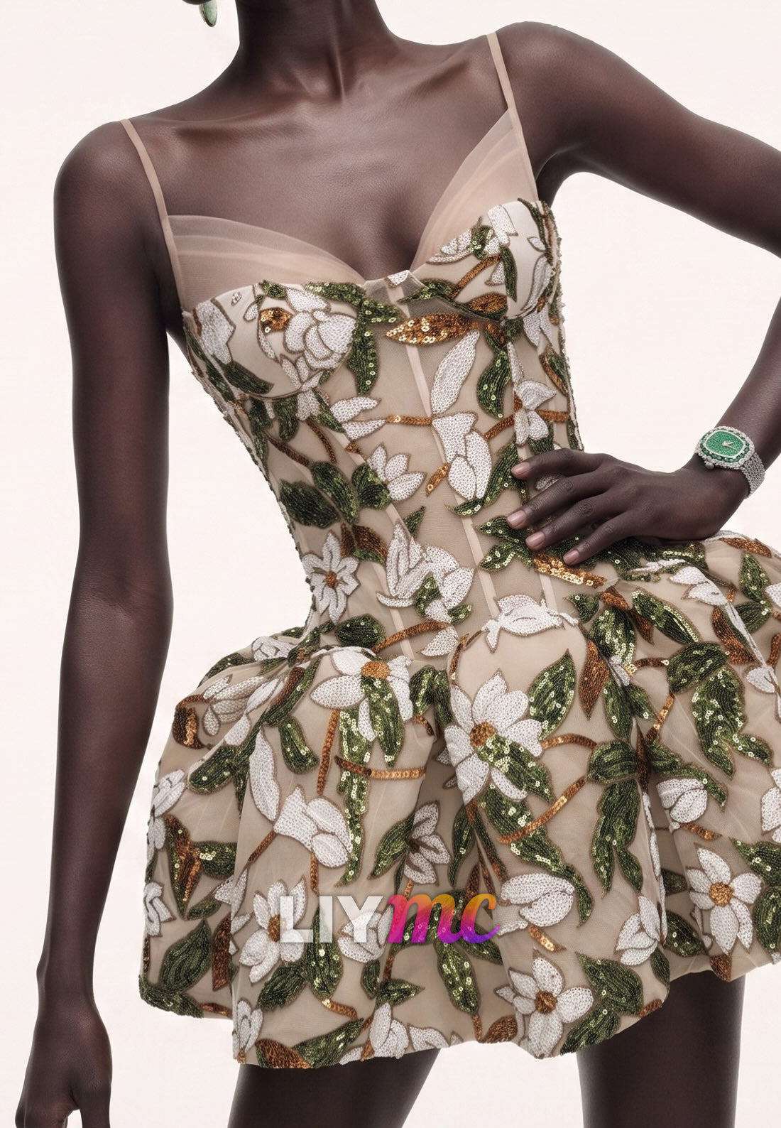Floral Sequin Fit and Flare Bubble Mini Dress