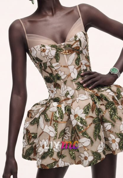 Floral Sequin Fit and Flare Bubble Mini Dress