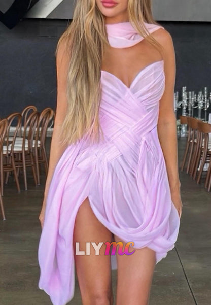 Halter Wrap Draped Chiffon Mini Dress