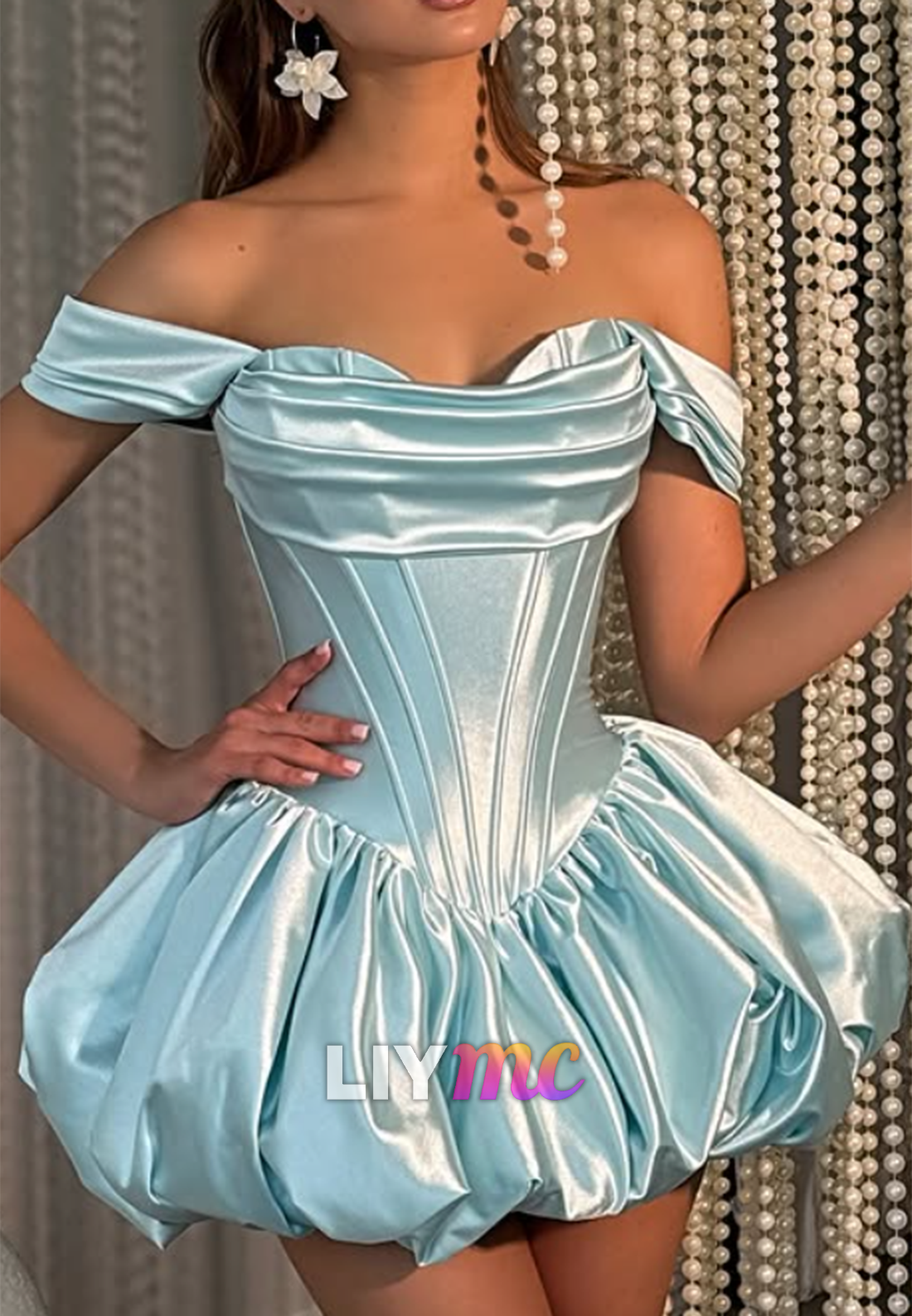 Off-the-Shoulder Corset Satin Mini Dress