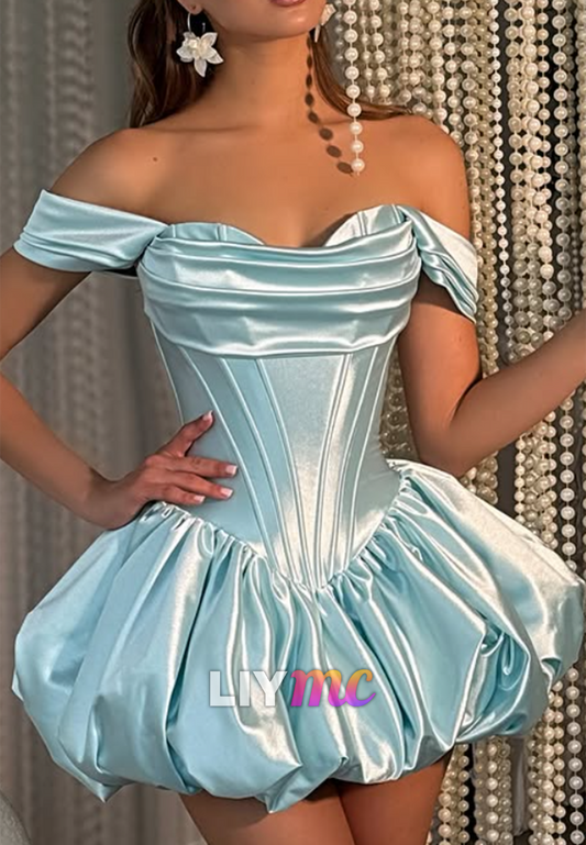 Off-the-Shoulder Corset Satin Mini Dress