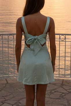 Tie-Back Mini Dress with Square Neckline