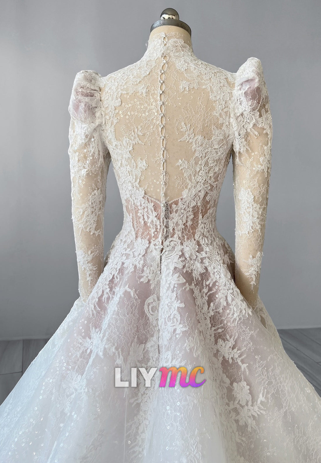 High-Neck Lace Ball Gown Wedding Dress