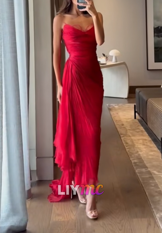 Asymmetrical Pleated Spaghetti Strap Maxi Dress